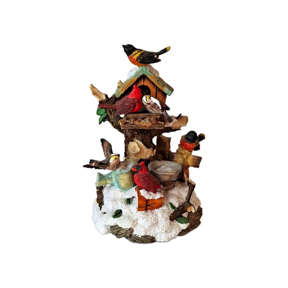 Westland 1999 Tuneful Birdhouse Birds Painted Resin music box Feed The Birds